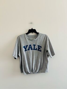 YALE University Graphic T-Shirt Gray Blue Cotton Tie Women L Preppy 90s Academia